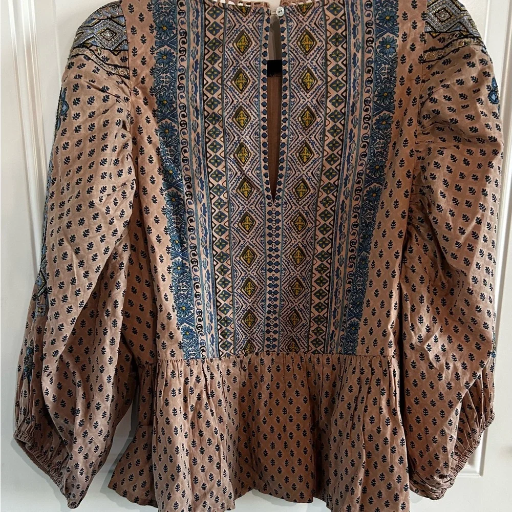 Anthropologie Embroidered Blouse with Puff Sleeves Sz XL - Picture 8 of 8